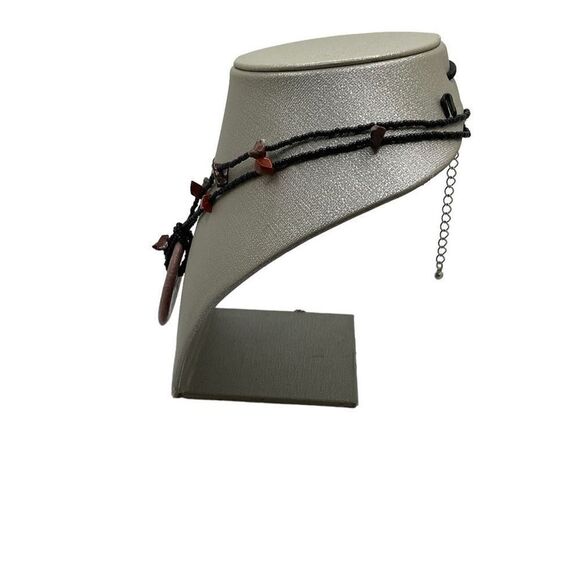 Rhodochrosite Necklace Purple Natural Stone Donut Pendant Black Beaded Chain - Picture 7 of 10